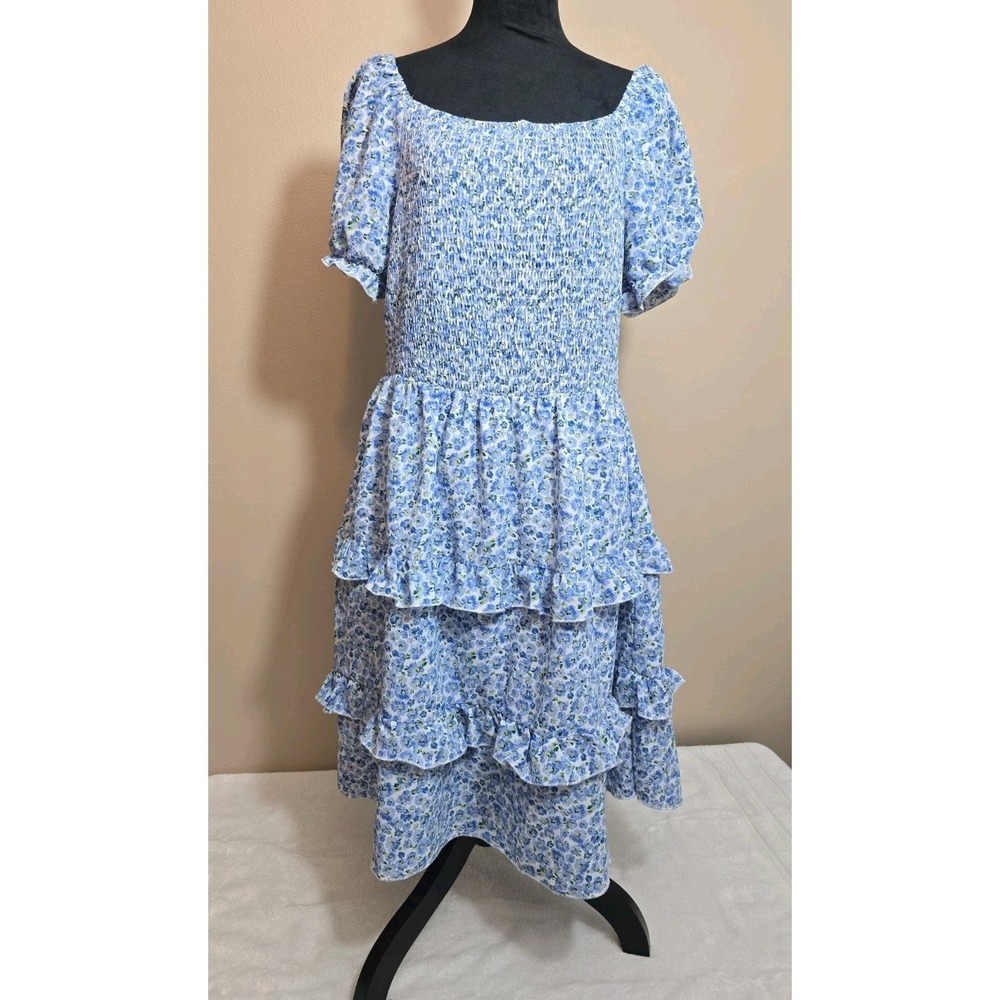 Kirundo Dress Floral Smocked Tiered‎ Square Neckline Dress Size XL Cottegecore